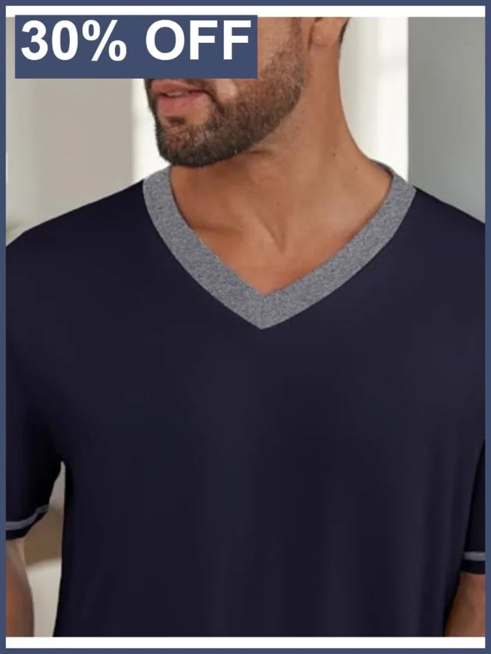 Men's Pajama Set Short Sleeve V-Neck Lounge Sleepwear Lightweight with Pockets